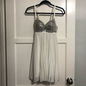 White Babydoll Dress with Silver Sequins